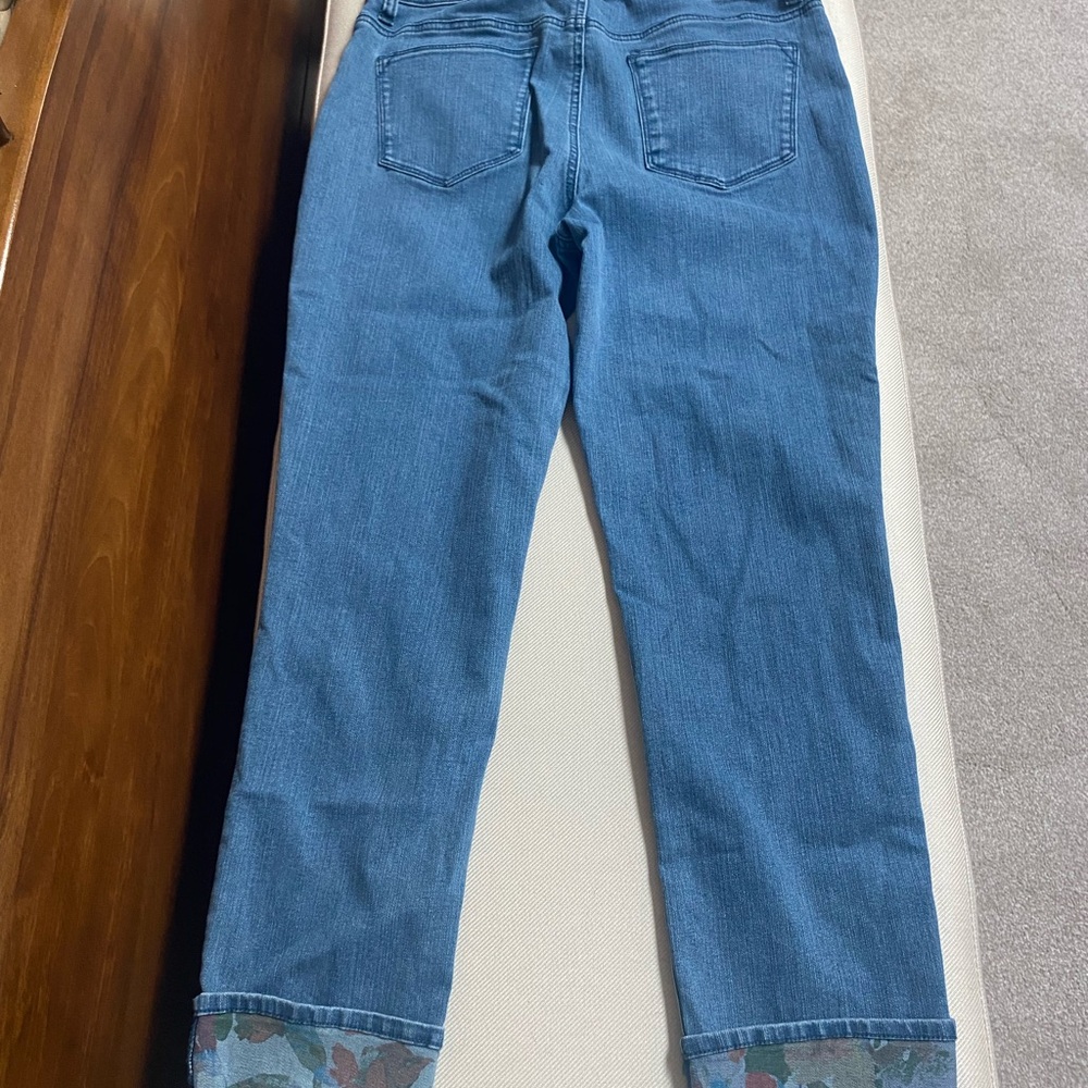 Chico's Blue Ankle Jeans with Patterned Cuffs